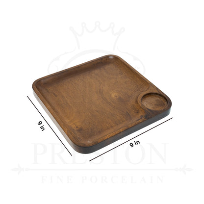 Wooden Square Platter With Chip n Dip 9x9"