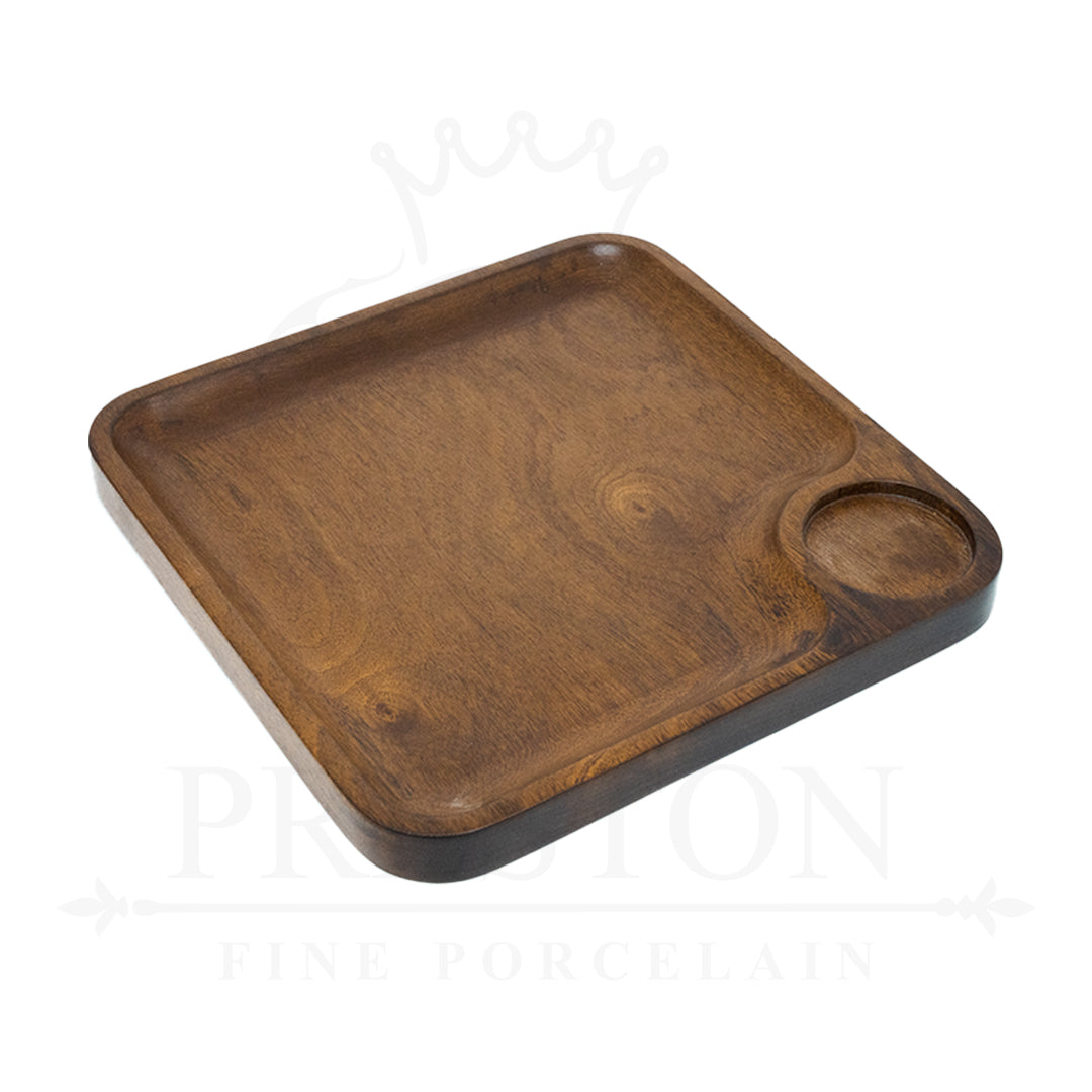 Wooden Square Platter With Chip n Dip 9x9"