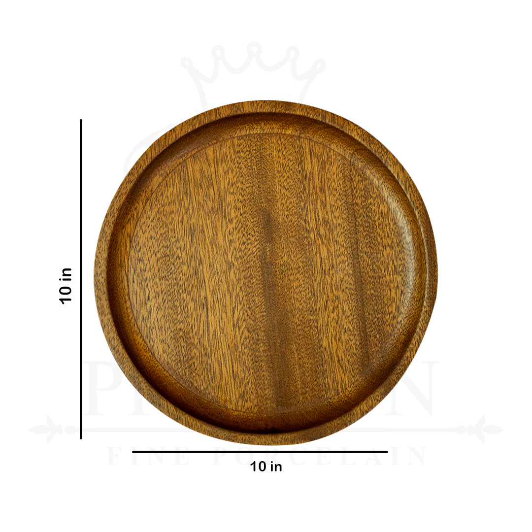 Wooden Serving Round Platter 10x10*0.75"