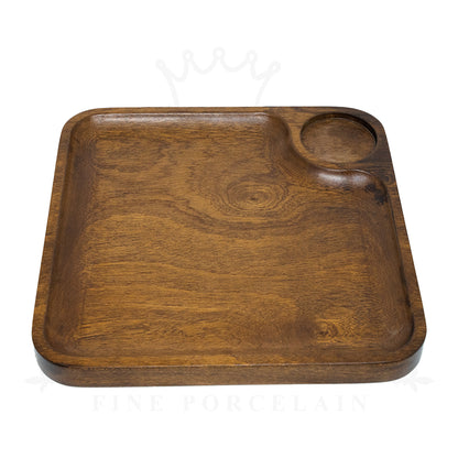 Wooden Square Platter With Chip n Dip 9x9"